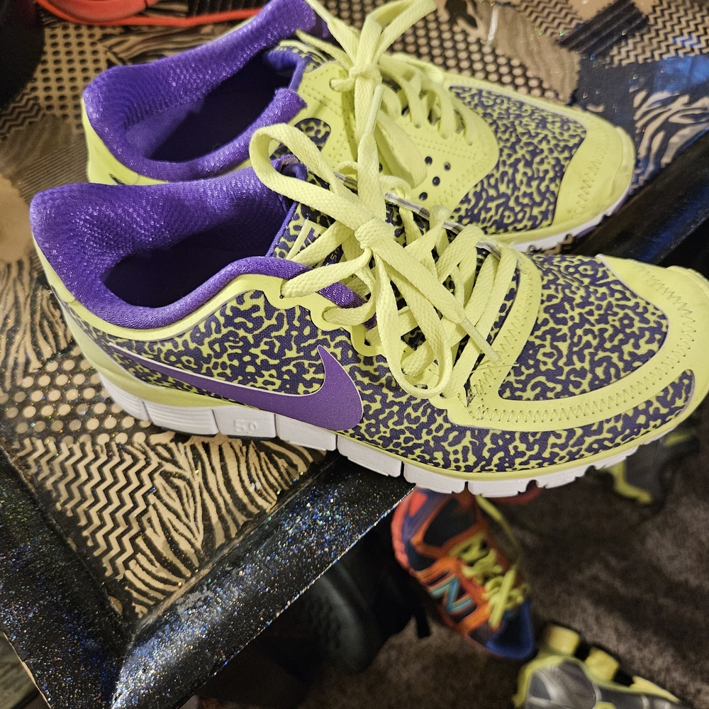 Nike Lime Green and Purple Athletic Shoes